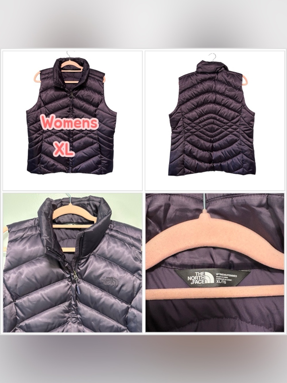 Women’s XL The North Face 550 Goose Down Purple Quilted Puffer Vest Pockets